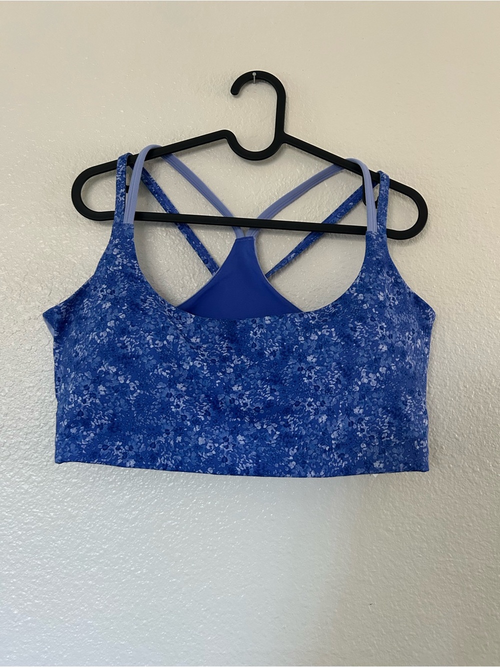Fabletics Blue Floral Cross-Back Sports Bra